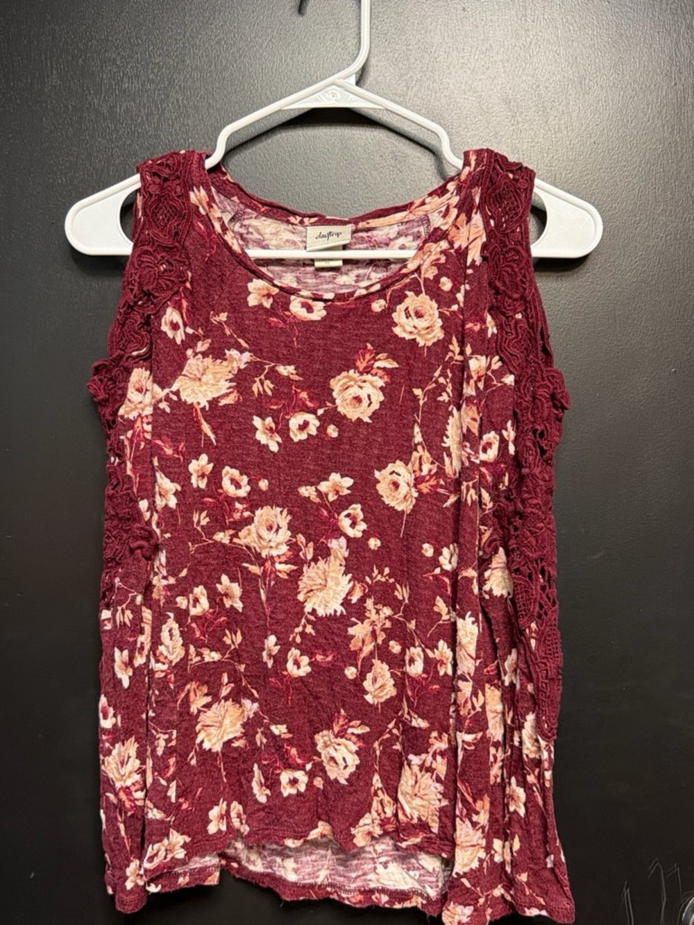 Daytrip Burgundy Floral Crochet-Trim Tank